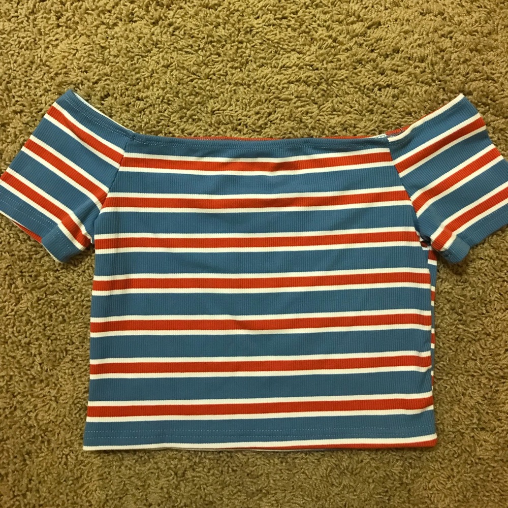 Rib Knit Striped Bardot Off Shoulder Top